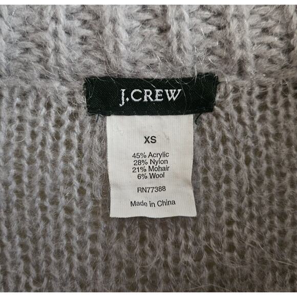 J. CREW Women's XS Dolce Sweater Mohair Wool Blend Gray Fluffy Shawl Collar 36" - Picture 3 of 7